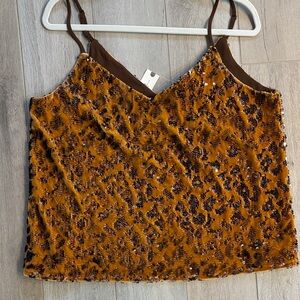 Embellished Velvet Cami Top - sequins and gold/ Brown velvet